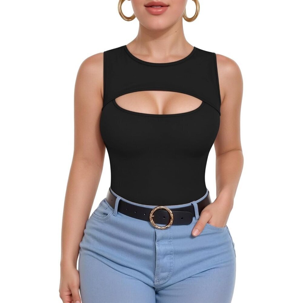 Sleeveless Tank Top Women Ribbed Cotton Stretch Casual Flirty Fit